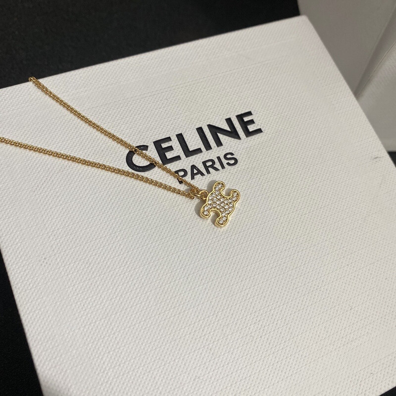 High Quality Gold Triomphe Diamonds Logo Necklace Size Adjustable