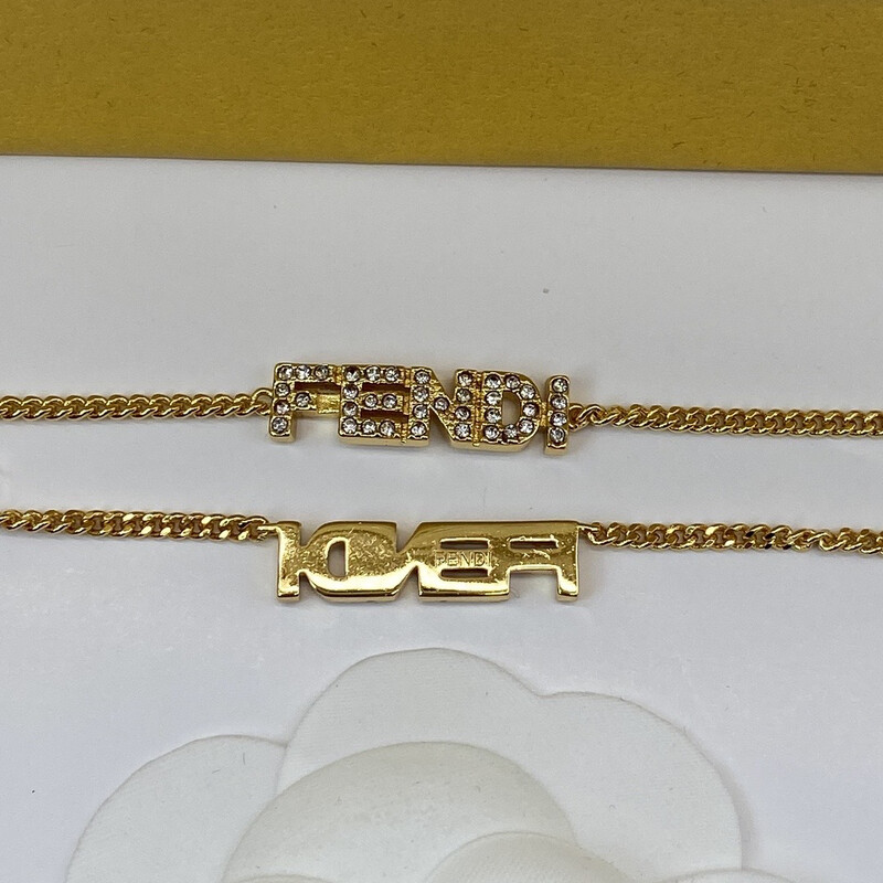 High Quality 18Ct Gold F3ndi Diamantés Necklace Size Adjustable