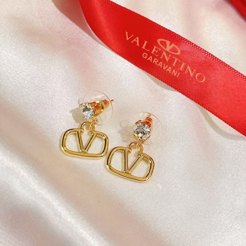 High Quality Gold Stainless Steel Valentine Diamond Drop Earrings 2.1x1.8cm