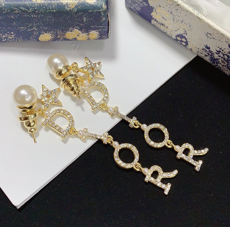 High Quality Revolution Logo Pearl &amp; Diamanté Drop Earrings