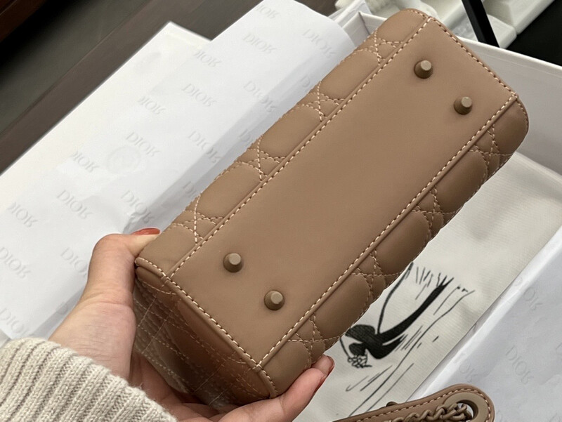 High Quality Leather Lady D Bag In Taupe (missing Letter I)