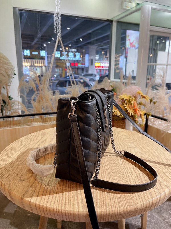 High Quality Vegan Leather YVES Medium Tote Bag Silver Hardware