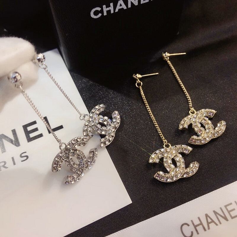 18CT Gold with Diamantés Surgical Steel Classic Drop Dangle Earrings 1.8x2.5x7cm