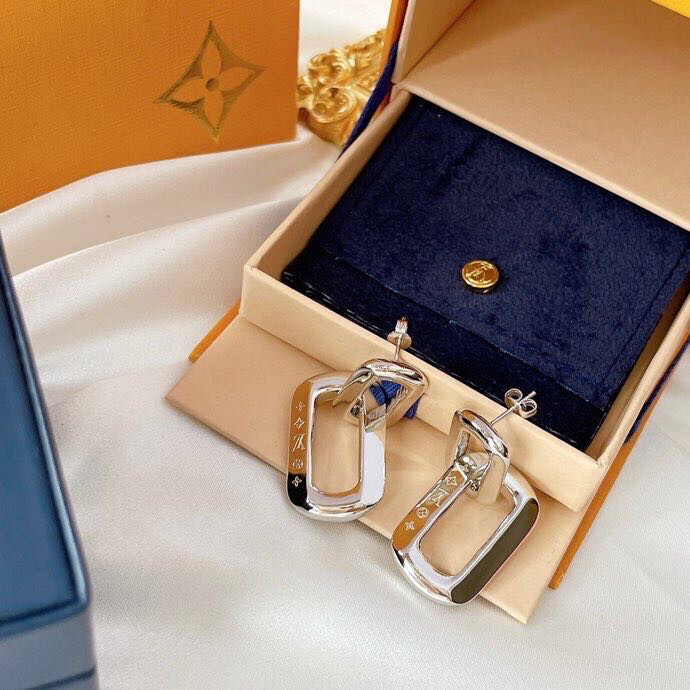 High Quality Silver Stainless Steel Luxury Monogram Drop Earrings