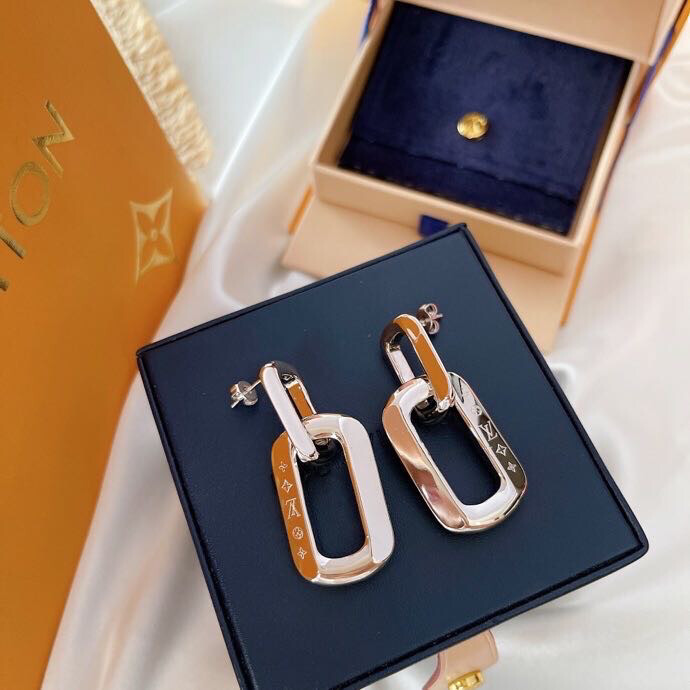 High Quality Silver Stainless Steel Luxury Monogram Drop Earrings