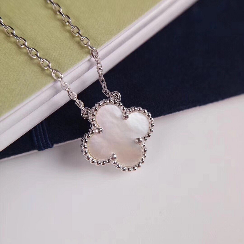 AAA+ High Quality White Gold 925 Sterling Silver Arpels Necklace In Mother of Pearl