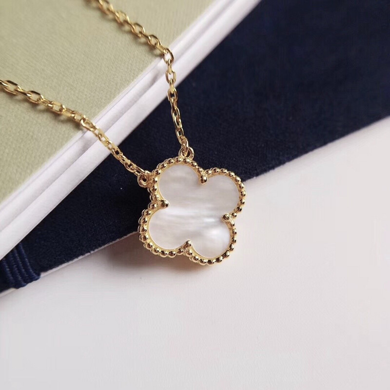 AAA+ High Quality Yellow Gold 925 Sterling Silver Arpels Necklace In Mother of Pearl