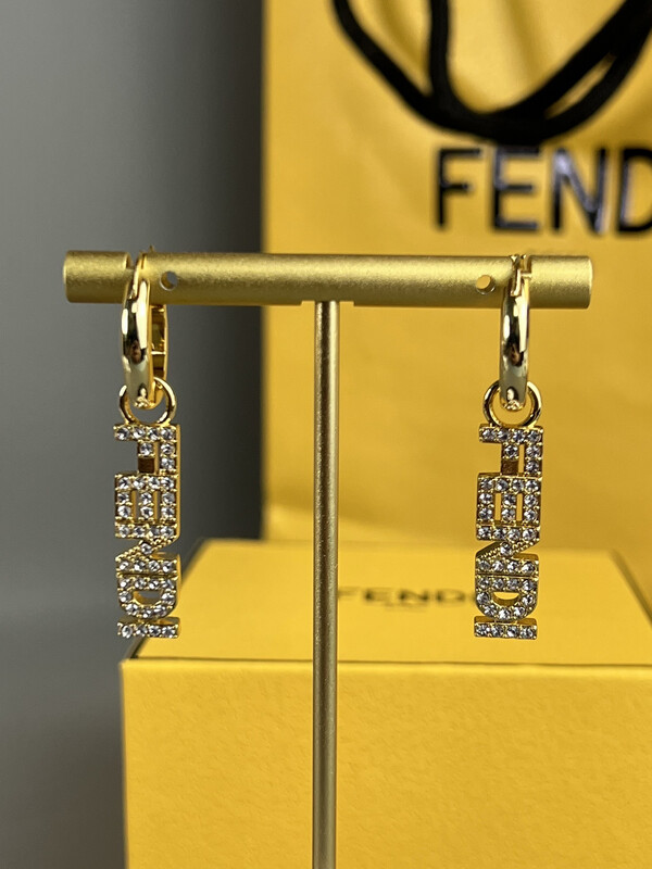 High Quality Gold F3ndi Diamantés Drop Earrings