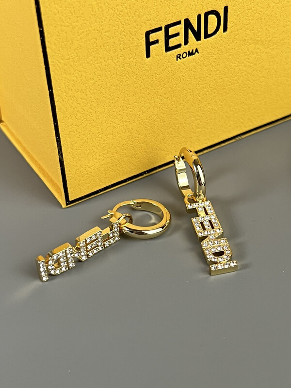 High Quality Gold F3ndi Diamantés Drop Earrings