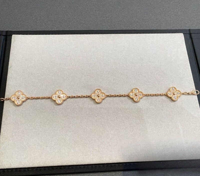 TOP QUALITY AAA+++ 925 Sterling Silver 18CT Gold Plated With Zircon Diamonds Arpels 5 Motifs Bracelet