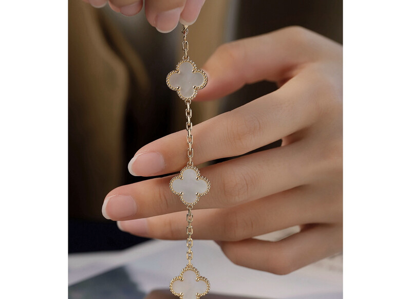 AAA+ High Quality Yellow 18CT Gold 925 Sterling Silver Arpels Bracelet In Mother of Pearl Real Shell
