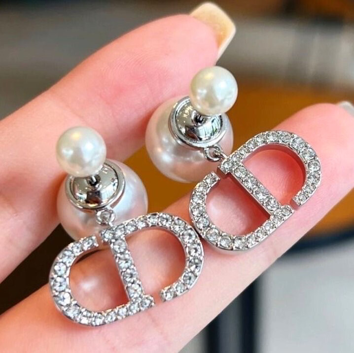High Quality Pearl Diamonds Studded CD Tribales Earrings 1.8x2cm