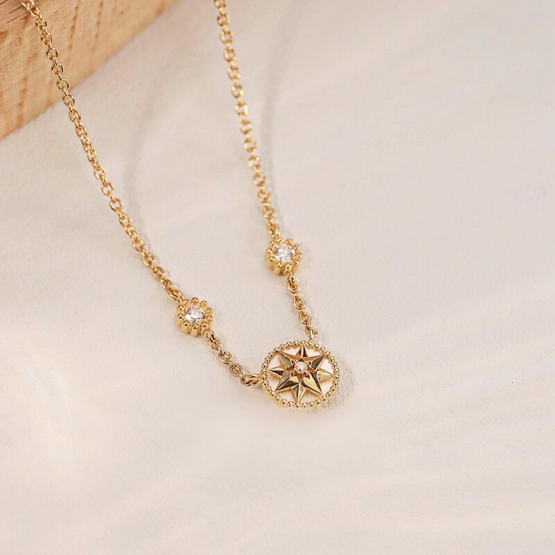 Top Quality 18CT Gold 925 Sterling Mother Of Pearl Rose Des Vents Necklace