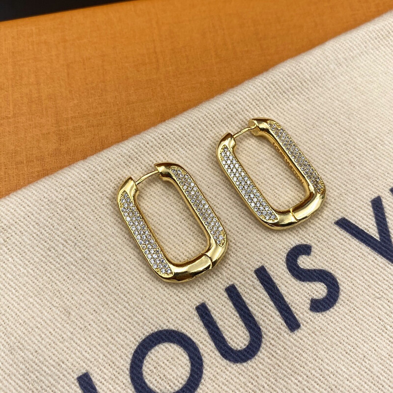 High Quality 18CT Gold Edge Link Chain Monogram Clip Hoop Earrings
