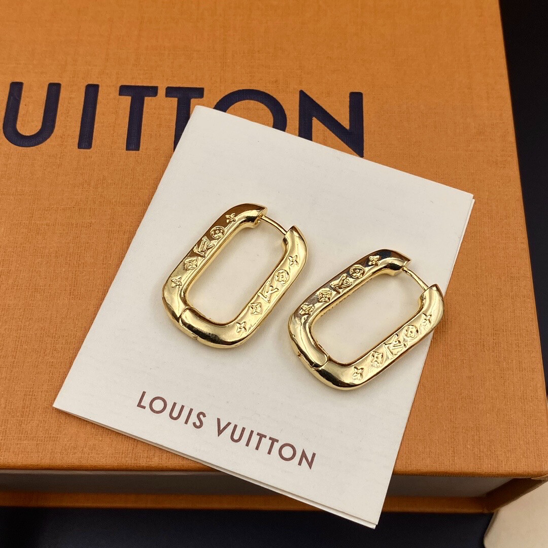 High Quality 18CT Gold Edge Link Chain Monogram Clip Hoop Earrings