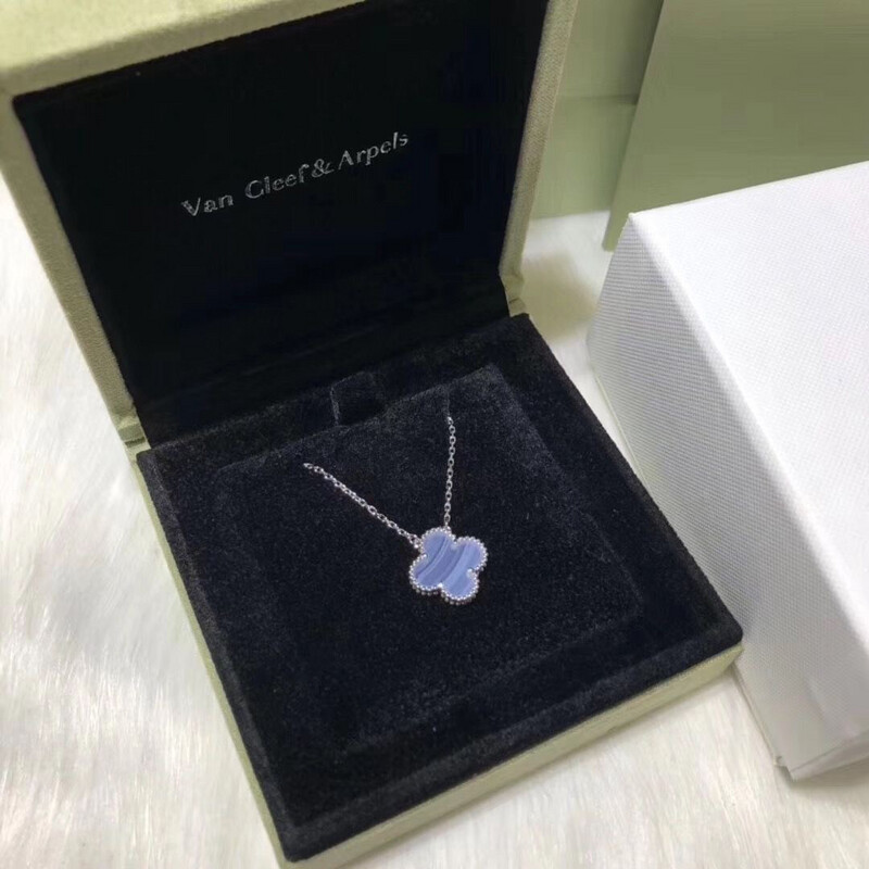 AAA+ High Quality White Gold 925 Sterling Silver Arpels Necklace In Chalcedony