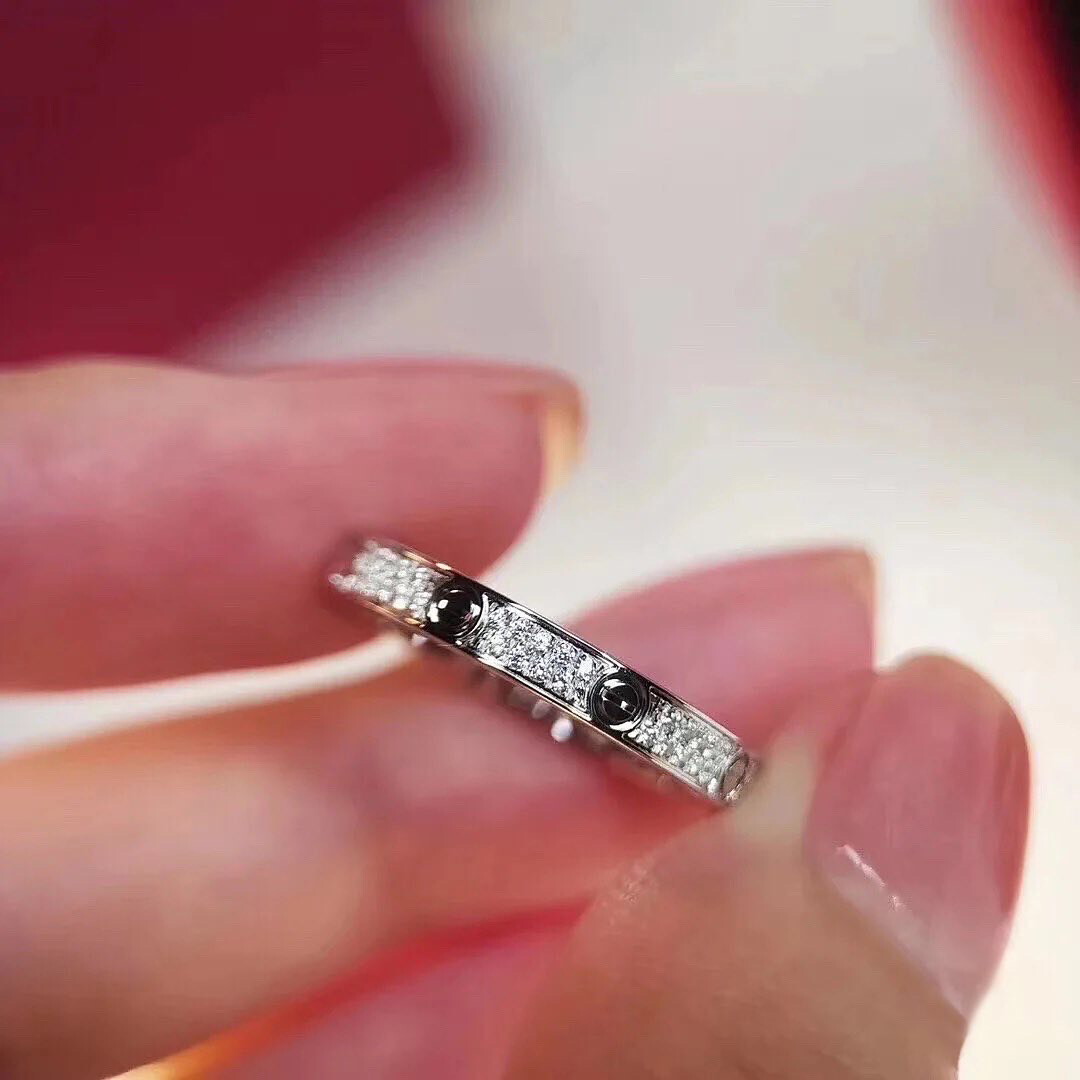 High Quality Top Gold Titanium Hand Filled Zirconia Stones Love RING