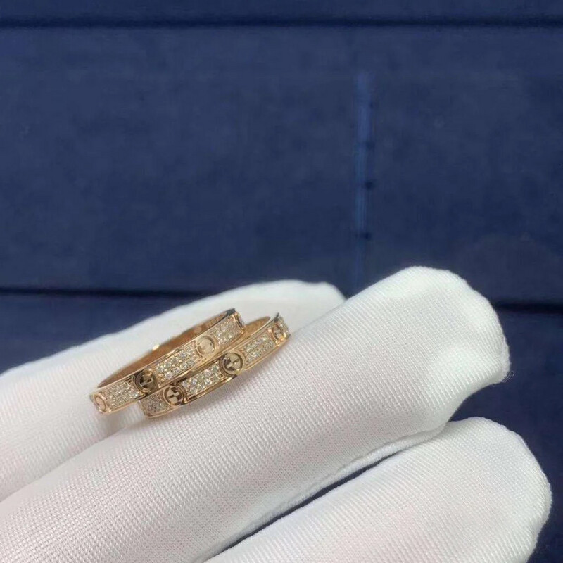 High Quality Top Gold Plated Titanium Hand Filled Zirconia Stones Love RING