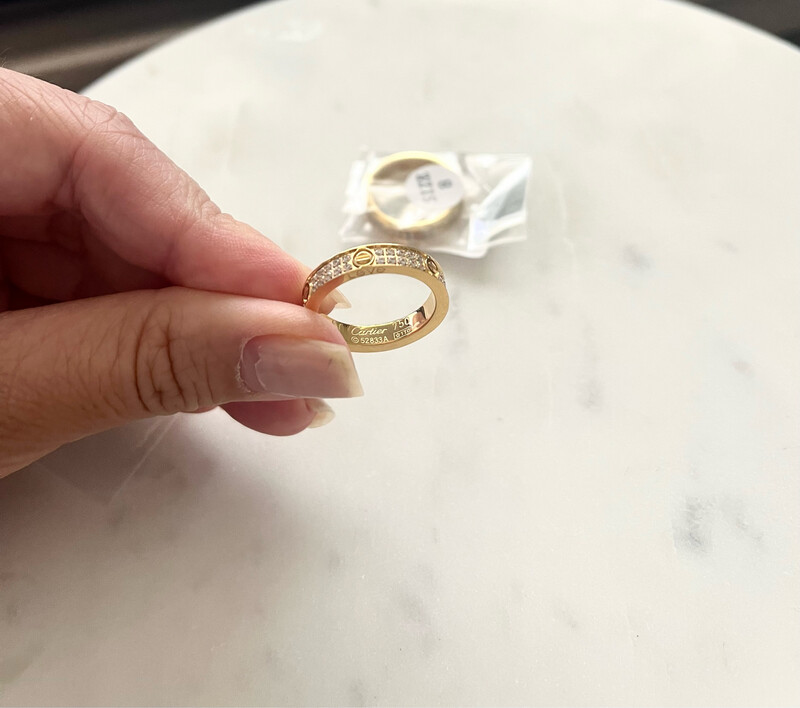 High Quality Top Gold Plated Titanium Hand Filled Zirconia Stones Love RING