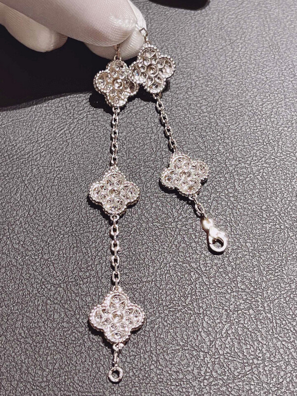 TOP QUALITY AAA+++ 925 Sterling Silver 18CT White Gold Plated With Zircon Diamonds Arpels 5 Motifs Bracelet