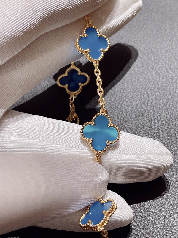 TOP QUALITY AAA+++ 925 Sterling Silver 18CT Gold Plated With Agate Arpels 5 Motifs Bracelet