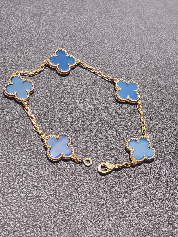 TOP QUALITY AAA+++ 925 Sterling Silver 18CT Gold Plated With Agate Arpels 5 Motifs Bracelet