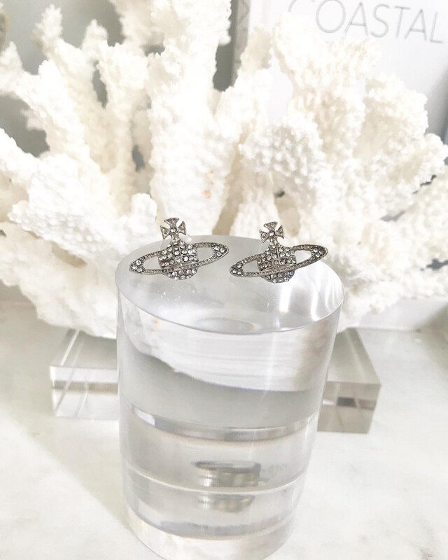 CLEARANCE* Viv Westwood Silver Saturn Diamanté Stud Earrings 1.5x2.5cm