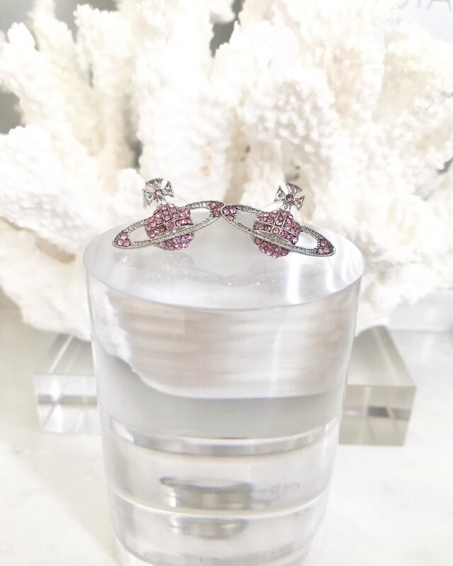 CLEARANCE* Viv Westwood PINK Saturn Diamanté Stud Earrings 1.5x2.5cm