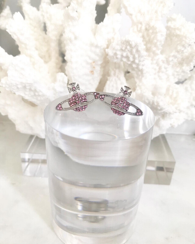 CLEARANCE* Viv Westwood PINK Saturn Diamanté Stud Earrings 1.5x2.5cm