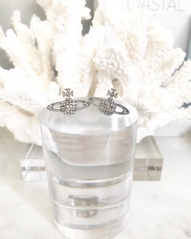 CLEARANCE* Viv Westwood Silver Saturn Diamanté Stud Earrings 1.5x2.5cm