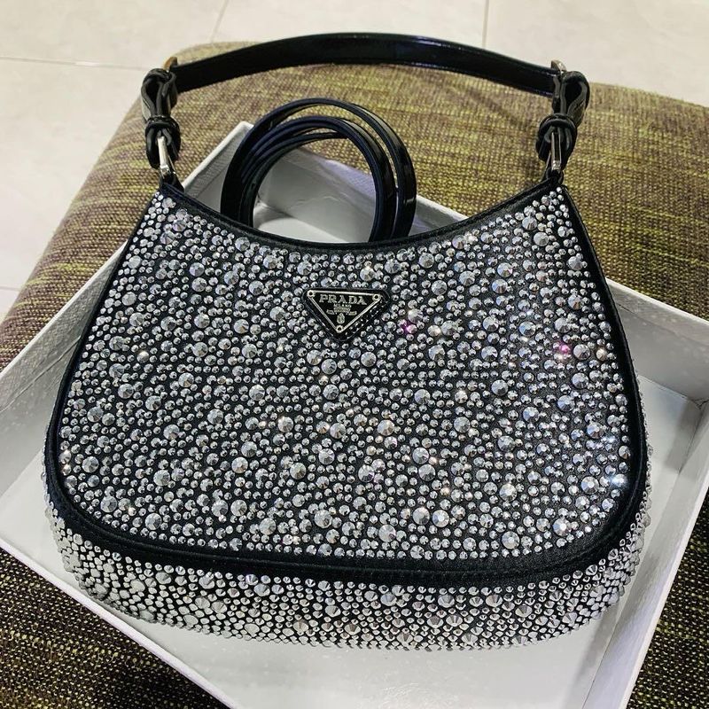 High Quality Cleo Diamond Bag Leather &amp; Satin Lining