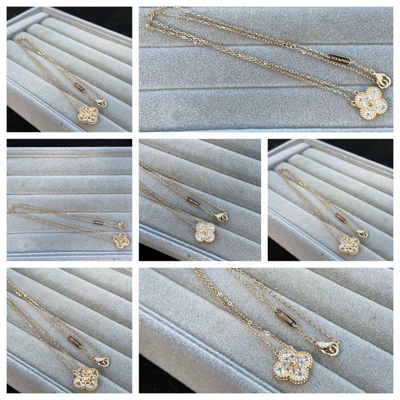 TOP Quality AAA+ 925 Sterling Silver with 18CT Gold plated Arpels Motif Necklace With Zircon Diamonds