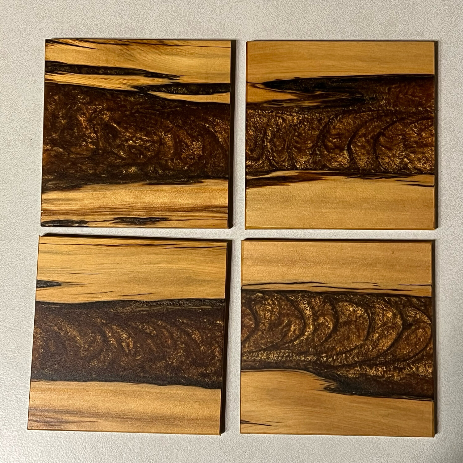 Sean Heseltine Wood And Acrylic Coasters - Set Of Four
