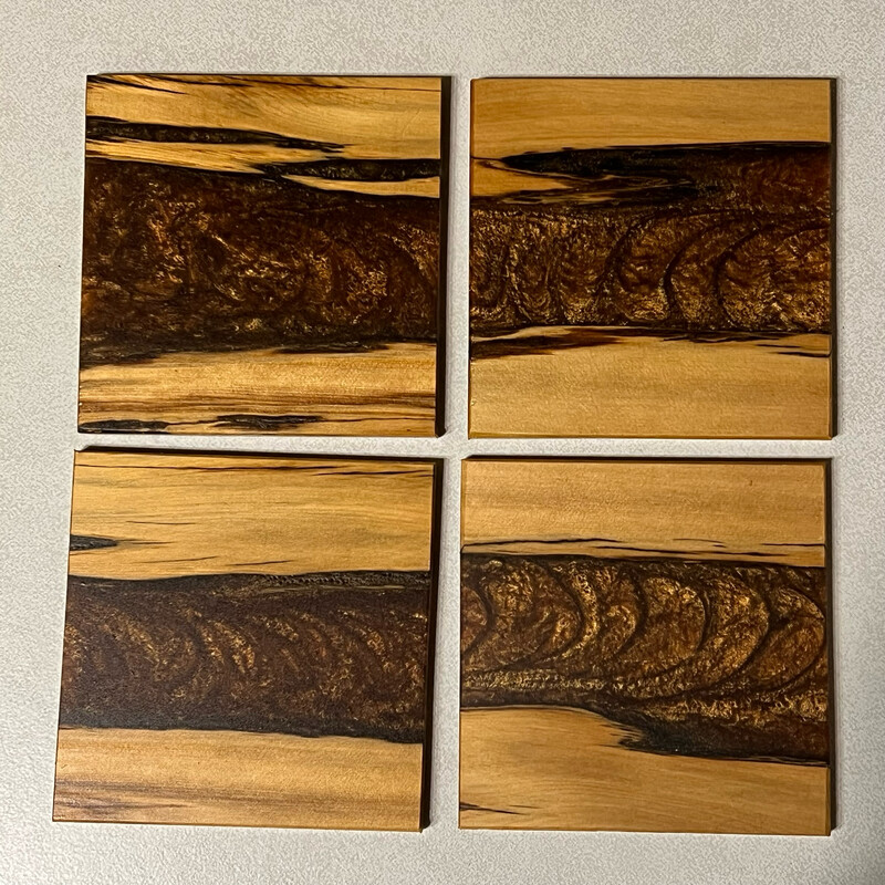 Sean Heseltine Wood And Acrylic Coasters - Set Of Four