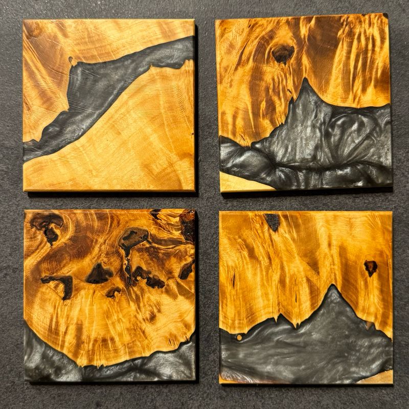 Sean Heseltine Wood And Acrylic Coasters - Set Of Four