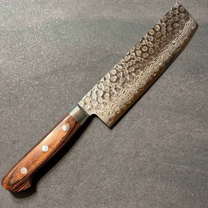 Hitohira HG Tsuchime Damascus Nakiri 160mm Imitation Mahogany Handle