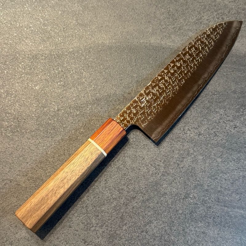 Hitohira Echizen SG2 Tsuchime Santoku 170mm Walnut handle