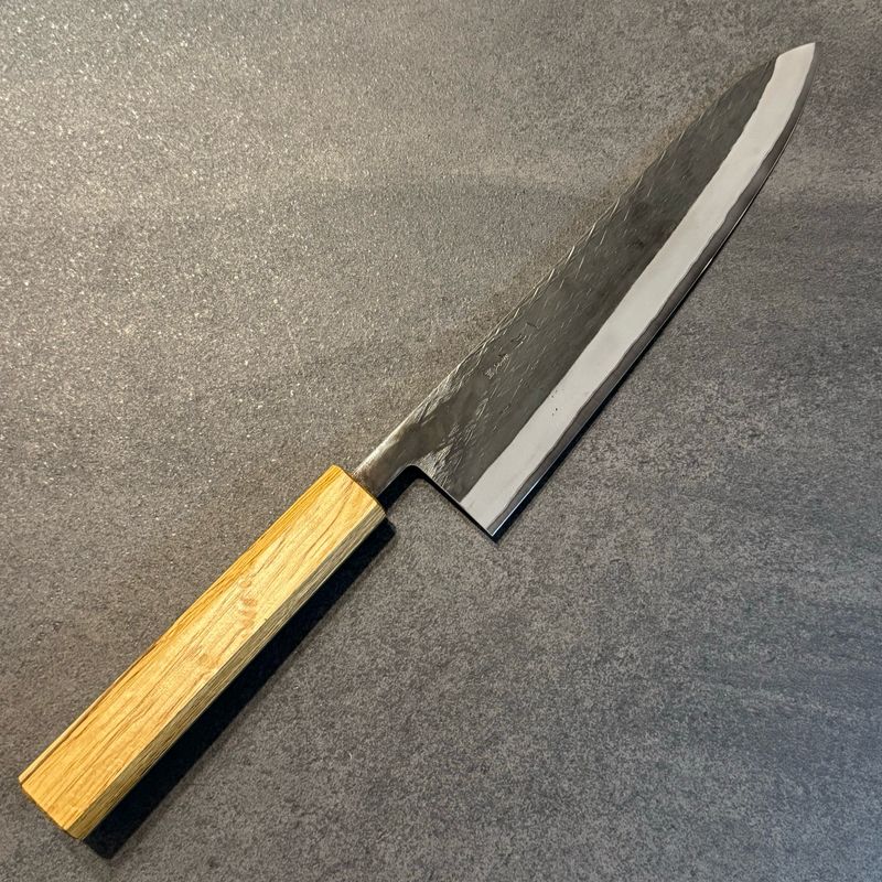 Hitohira TD Blue #2 Stainless Clad Kurouchi Gyuto 210mm Oak Handle