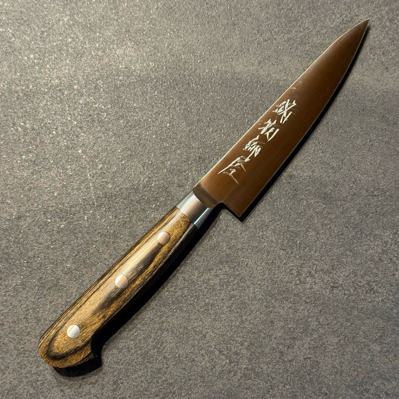 Hitohira Imojiya ST SG2 Petty 120mm Brown Pakka handle