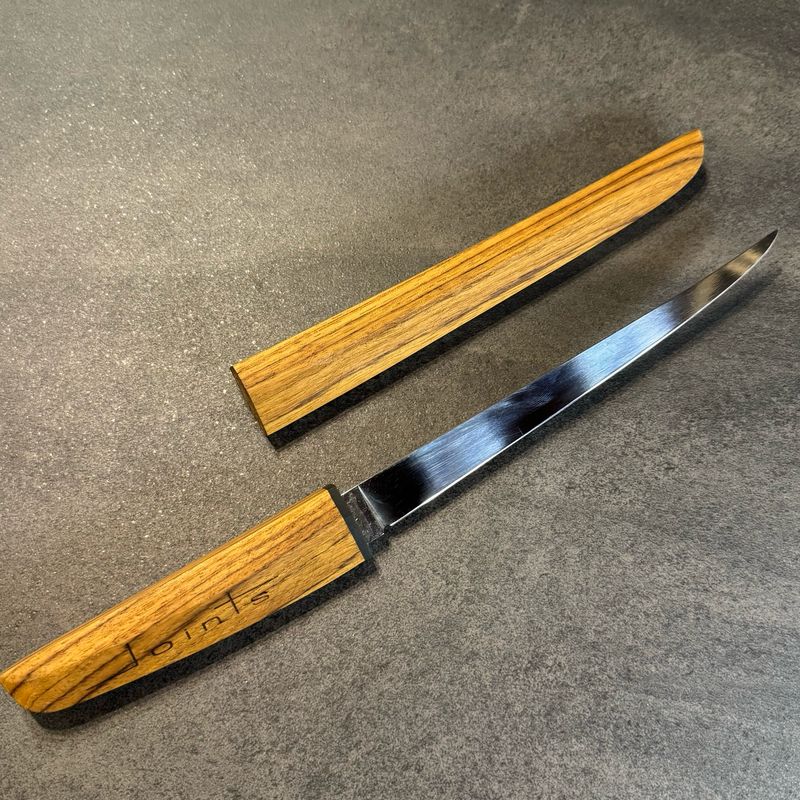 Joints Spearfishing 440c high carbon stainless steel TIPI fish filleting knife with Burmese Teak sheath