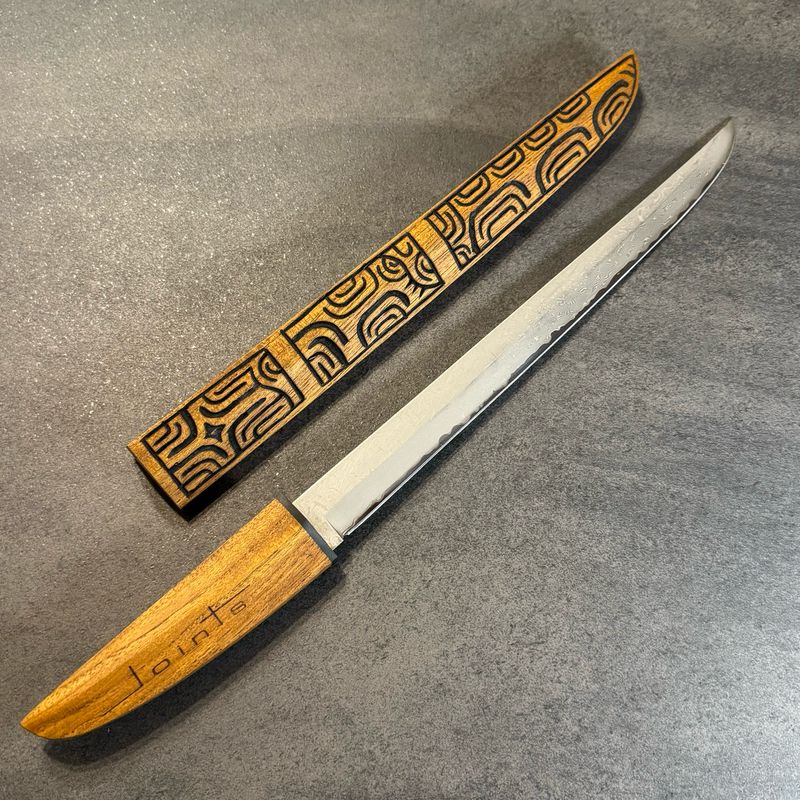 Joints Spearfishing VG-10 stainless steel TIPI RAHI fish filleting knife with sculpted Burmese Teak sheath