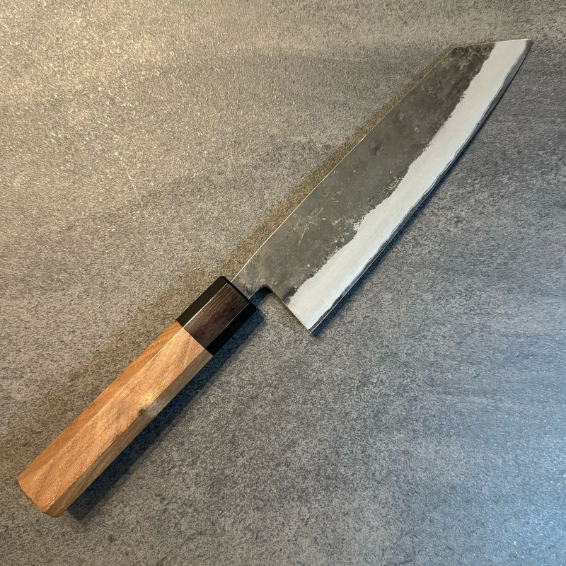 Hitohira Harima Forged Aogami Blue #2 Stainless Clad Kurouchi Bunka 180mm walnut handle