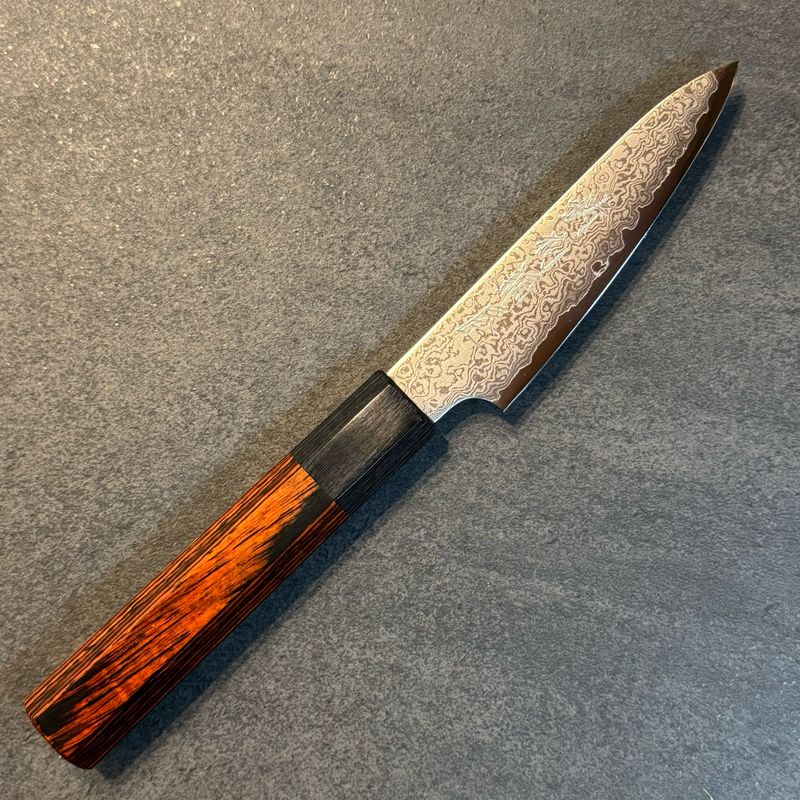 Hitohira Imojiya TH Damascus Paring 105mm Pakka Handle (Red)