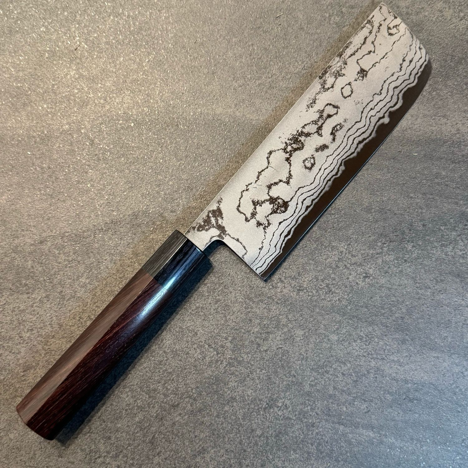 Hitohira GR Blue #2 Damascus Nakiri 165mm - Rosewood wood handle