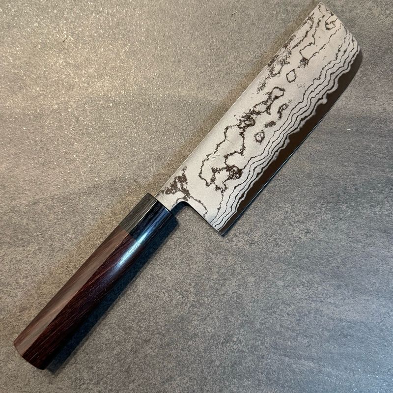 Hitohira GR Blue #2 Damascus Nakiri 165mm - Rosewood wood handle
