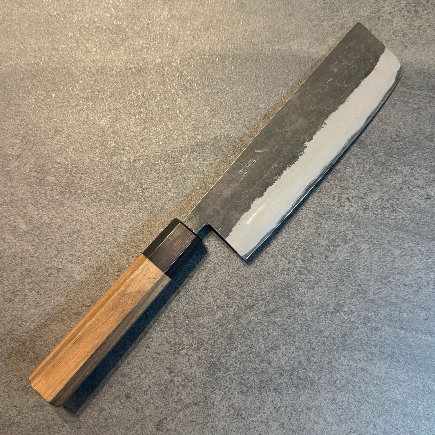 Hitohira Harima Forged Aogami Blue #2 Stainless Clad Kurouchi Nakiri walnut handle