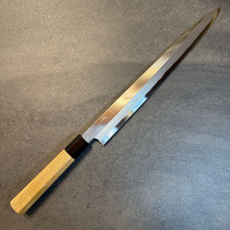 Hitohira Togashi Blue #2 Yanagiba 330mm Ho wood handle and saya
