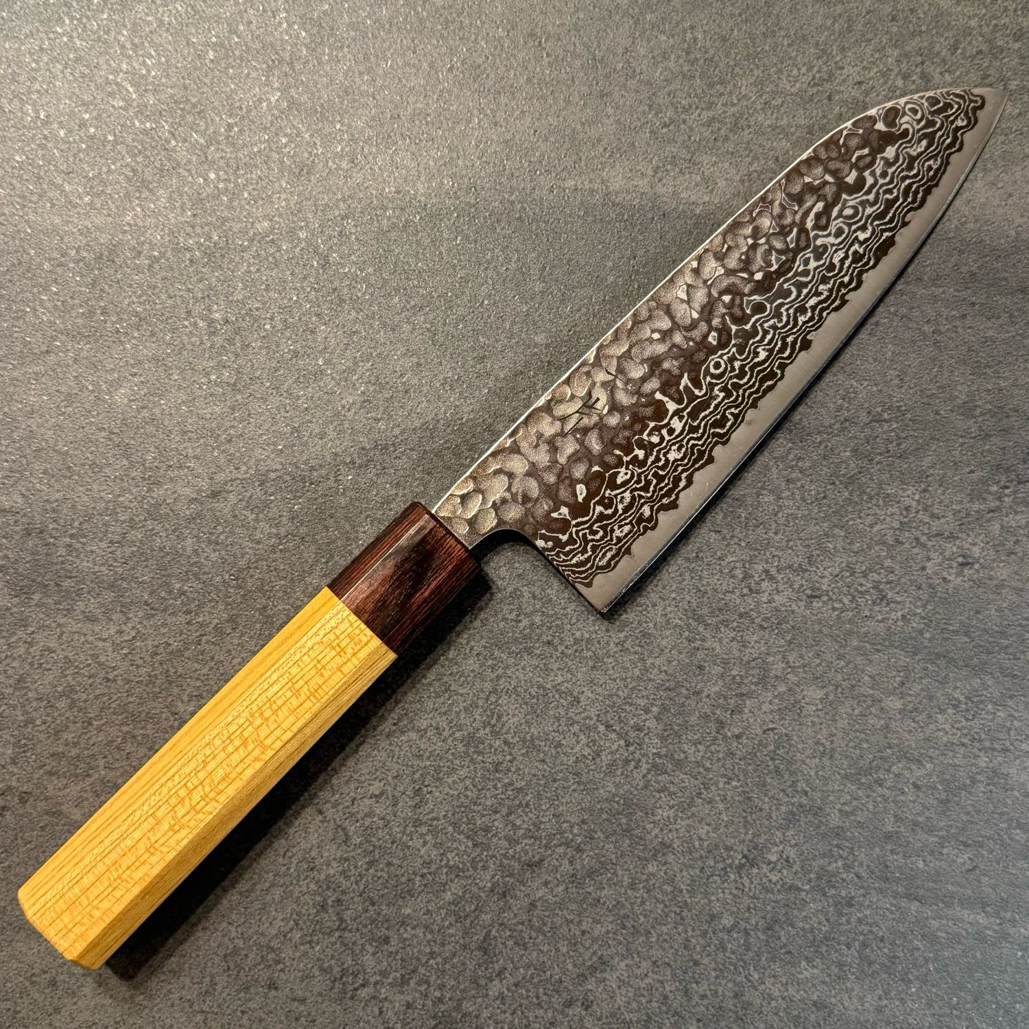 Hitohira Futana S3 Tsuchime Damascus Santoku 170mm Keyaki Zelkova handle