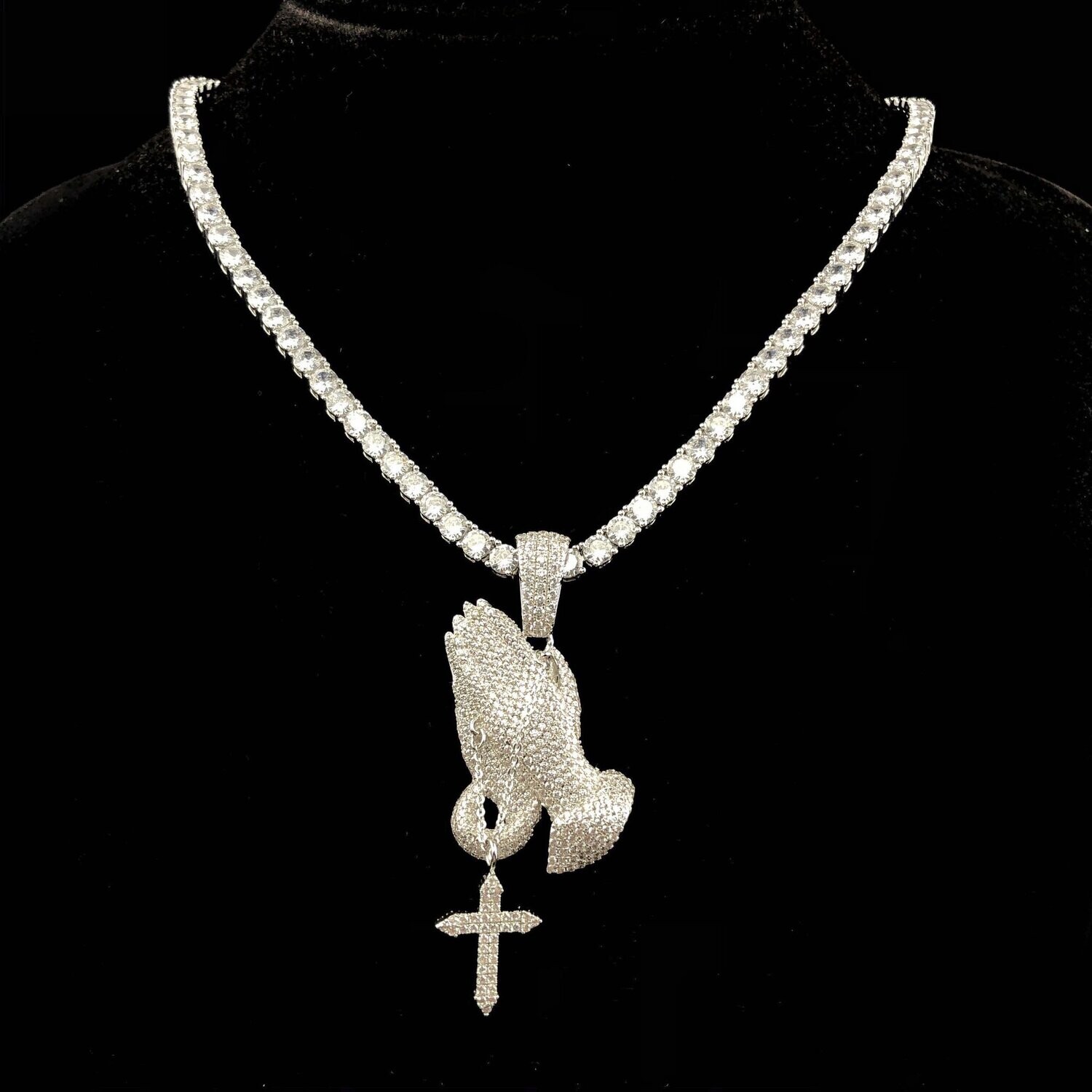 Iced Praying Hand Pendant