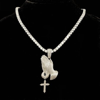 Iced Praying Hand Pendant